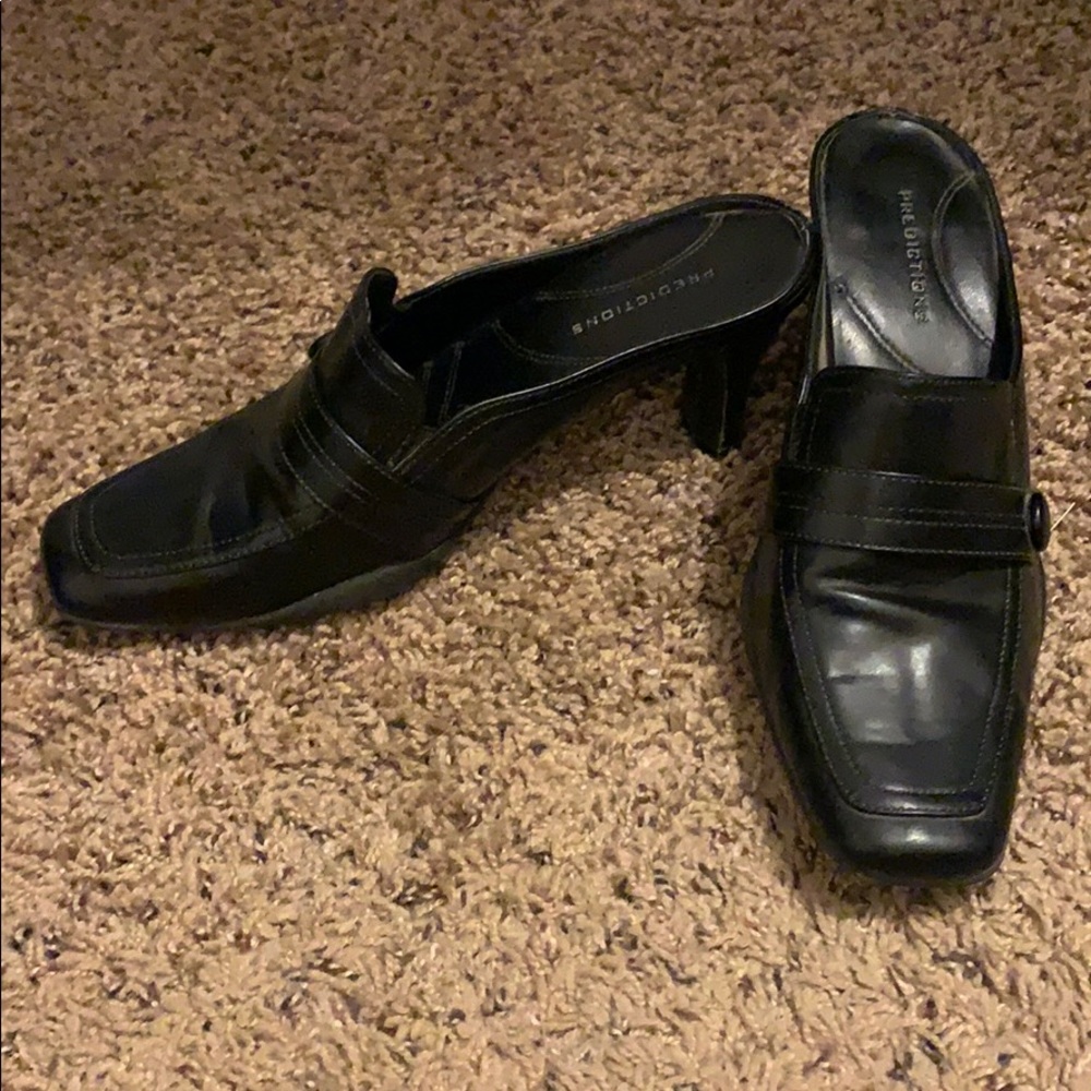 Black square toe slip on heels